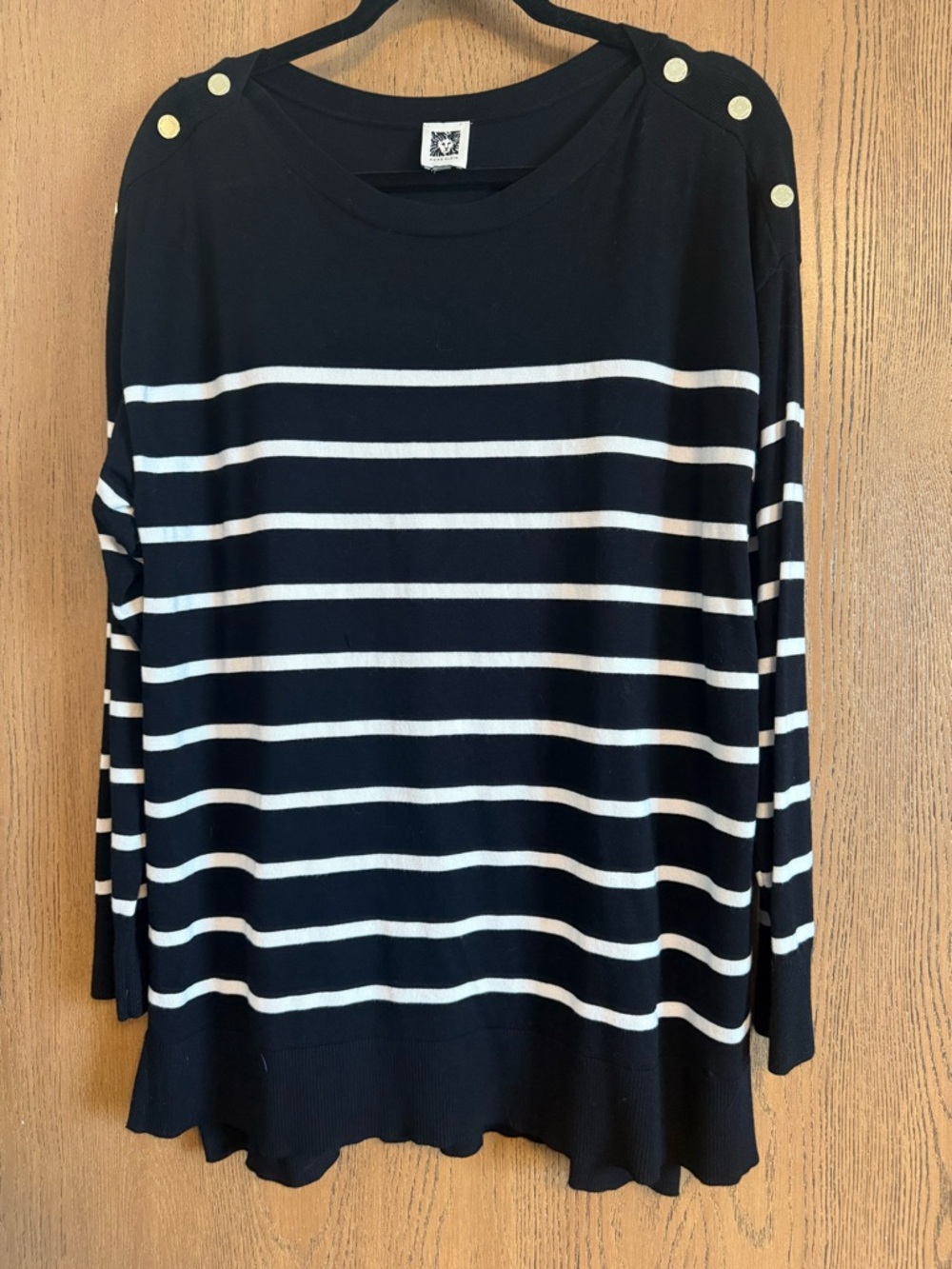 Striped Button-Shoulder Knit Top in Black and White